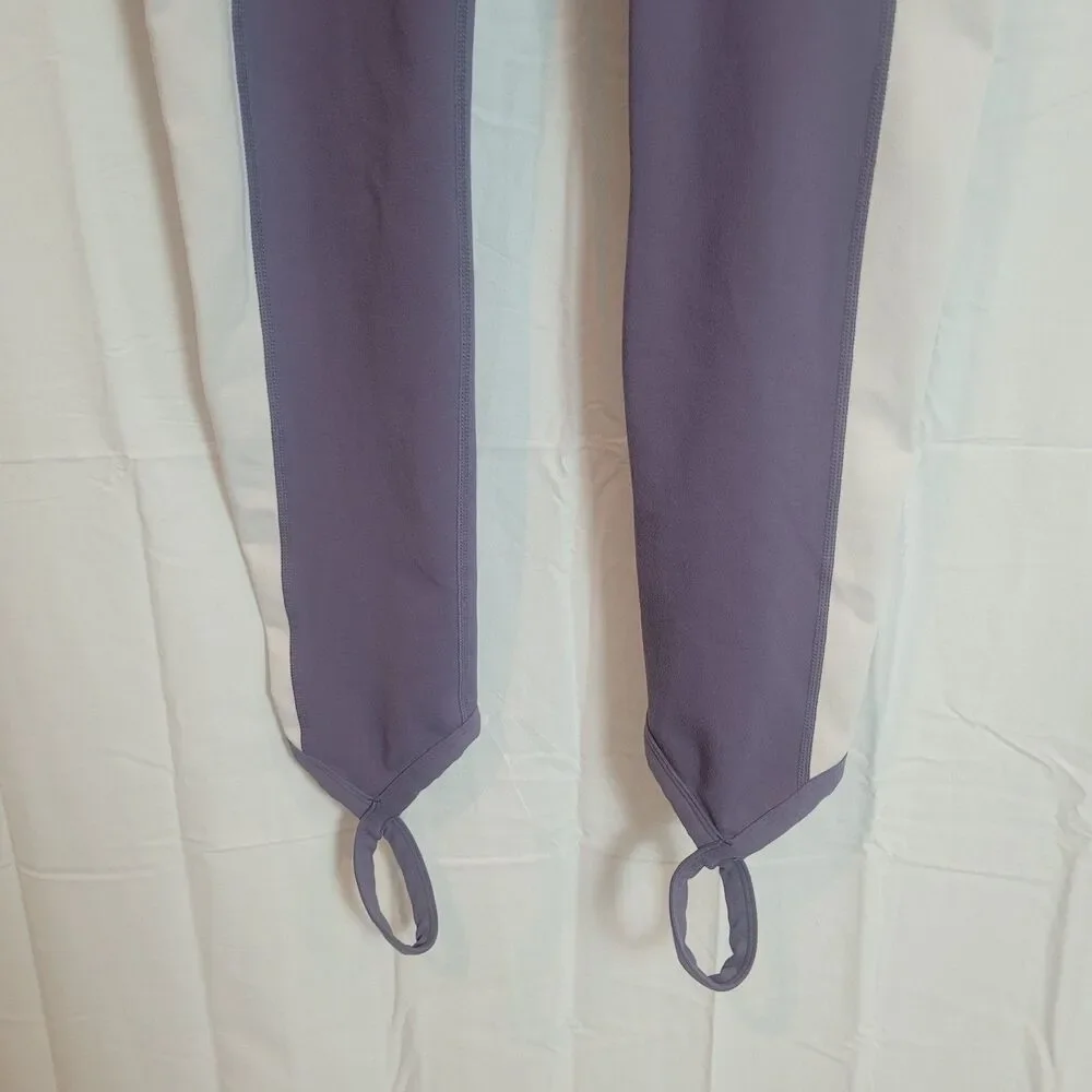 Fabletics Chara High Waist Stirrup Leggings Women's Size Large Purple White Yoga